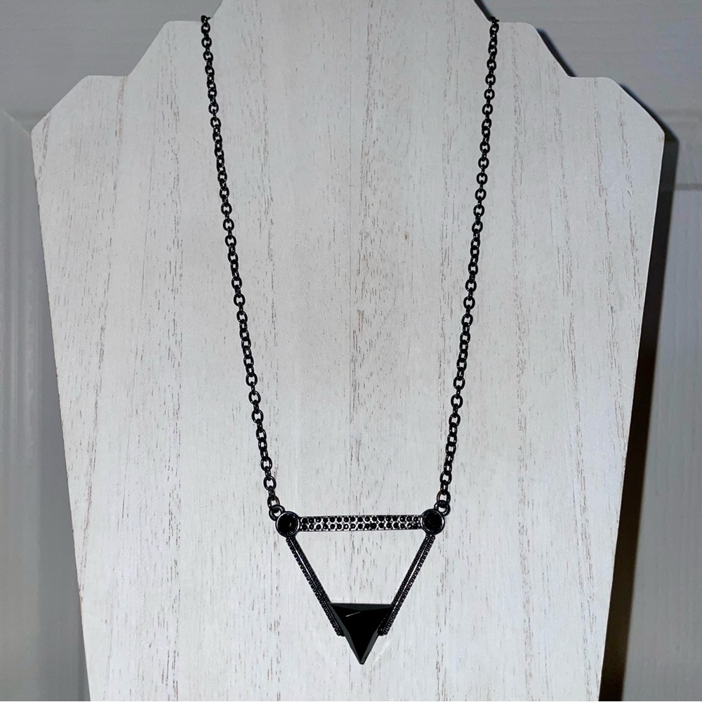 Silver Tone Black Triangle Pendant Necklace